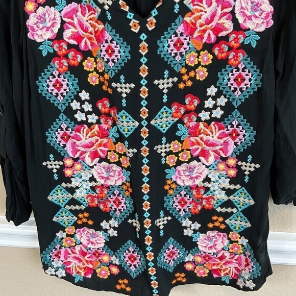 Savanna Jane S Women Top Floral Top Shirt Blouse Embroidered Roll Tab Sleeve T3 - Picture 10 of 12